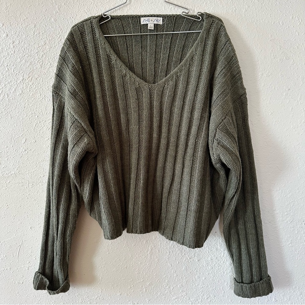 Oversized Acrylic Olive Green Sweater